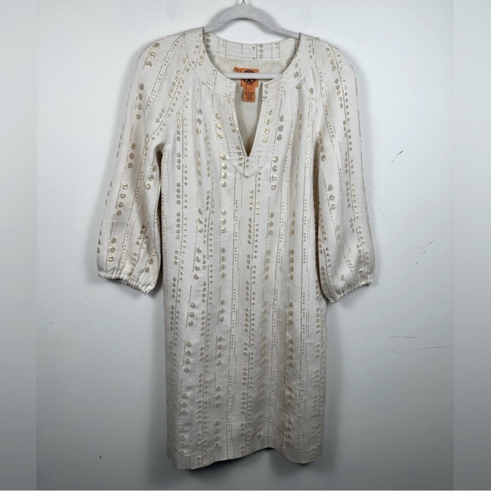 Tory Burch Cream Embellished Long Sleeve Dress